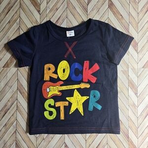 Kids Rock Star Guitar Navy Blue T-shirt Short Sleeve Graphic Boy Girl Music Tee